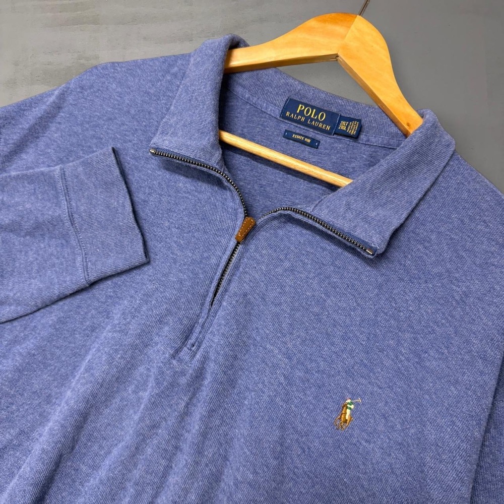 Polo Ralph Lauren Quarter‎ Zip 1/4 Pullover Blue Estate Rib Knit 2XLT